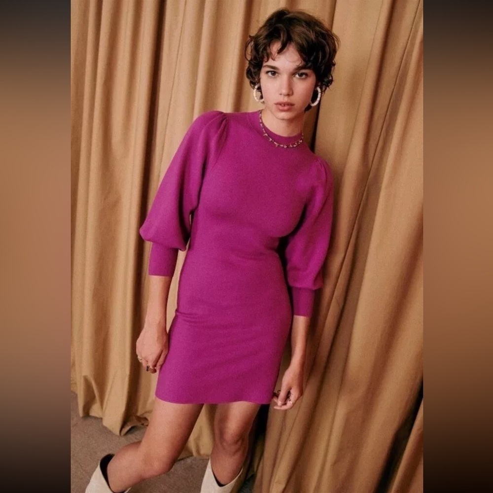 NWT SEZANE ELLA FUCHSIA SIZE S balloon sleeve knit sweater bodycon holiday Dress